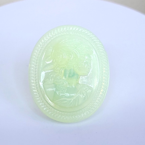 Uranium Glass Button Cameo 43mm Vaseline Czech Glass Collectible Button Art Deco