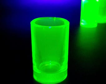 Vaseline Glass Shot Uranium Glass Depression Yellow Clear Glass Cup Art Deco