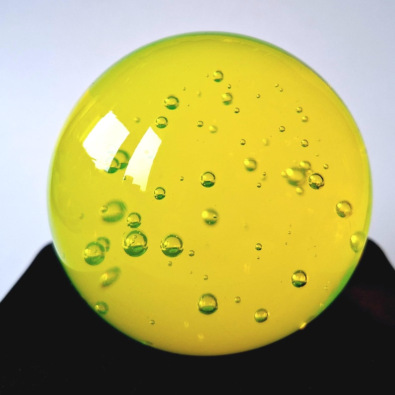 Uranium Glass Vaseline Sphere With Bubbles Depression Yellow Glass Art