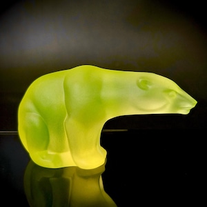 Uranium Glass Polar Bear Figurine Vaseline Yellow Glass Small Bear H. Hoffmann 1930
