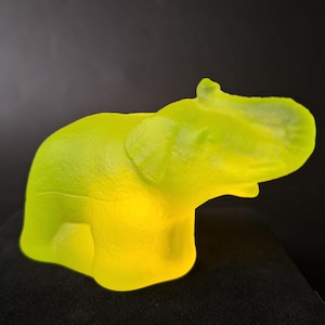 Art Deco Uranium Glass Elephant Vaseline Glass Yellow Frosty Matte Finish