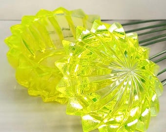 Uranium Glass Box Art Deco Trinket Glass Box Vaseline Yellow Clear Glass Jewelry Holder