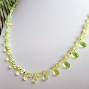 Uranium Glass Women&#39;s Necklace Vaseline Yellow Glass Czech Vintage Beads Uranium Glass Jewelry  Beaded Necklace Art Deco Style Gift for Her