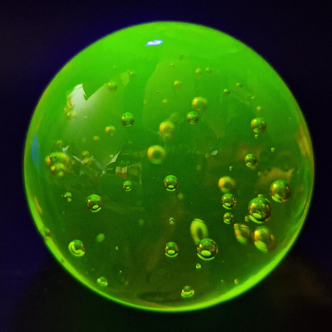 Uranium Glass Vaseline Sphere With Bubbles Depression Yellow Glass Art