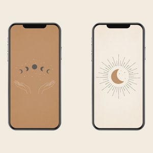 Celestial Phone Wallpaper, Moon and Stars Phone Background, iPhone Wallpaper Digital Download, Set of 2