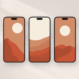 砂漠のスマホ壁紙3枚セット、抽象的なミニマリストの風景、アースカラーのテラコッタニュートラルトーン、デジタルダウンロード4K