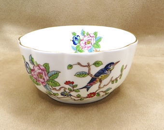 Aynsley Bone China Trinket Dish, Pembrooke Bluebird and Floral Bowl