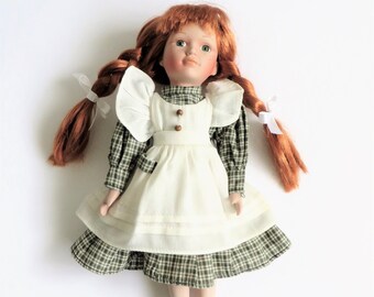 Anne of Green Gables vintage doll, Porcelain hand painted head and limbs, Soft body, Original Trademark label, AGGLA