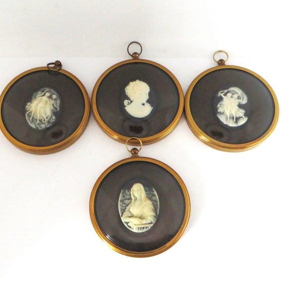 Peter Bates cameo miniature Choice of style Domed bubble glass on brass toned frame 3D carved relief sculpture No labels