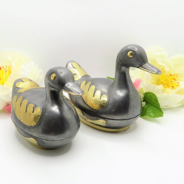 Brass and pewter duck trinket box, Choice of size, Metal box, Water bird Cottage décor, Gift for him