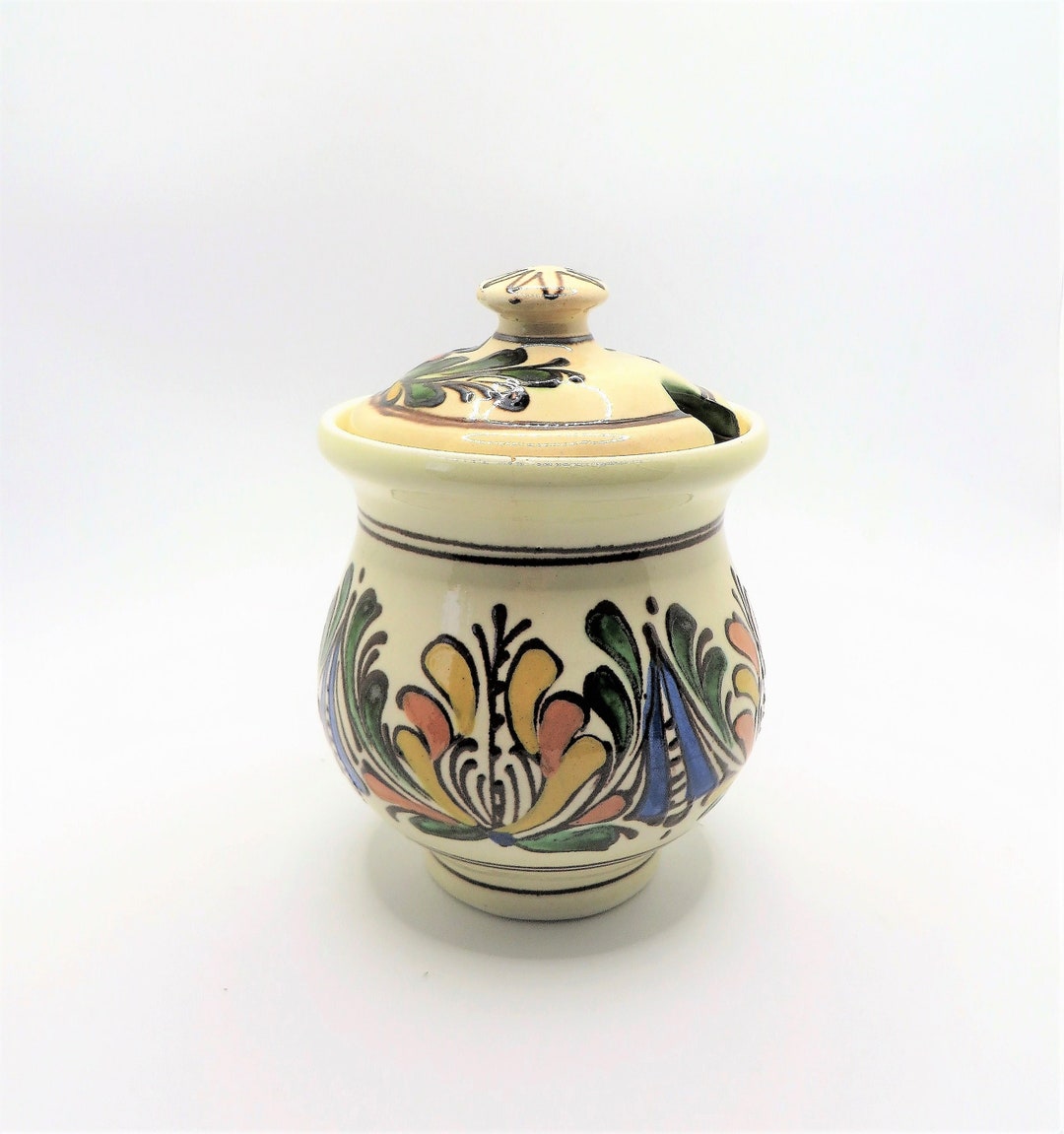 Korond Pottery Hand Painted Lidded Jar Sugar Jar or Jam Holder Etsy