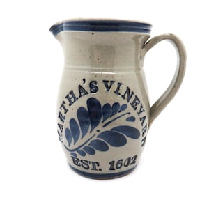 Vintage Marth’s Vineyard Westerwald  Stoneware Jug Pitcher Signed, 1998 6.25” Tall, Blue Gray Incised Hand Thrown Pottery