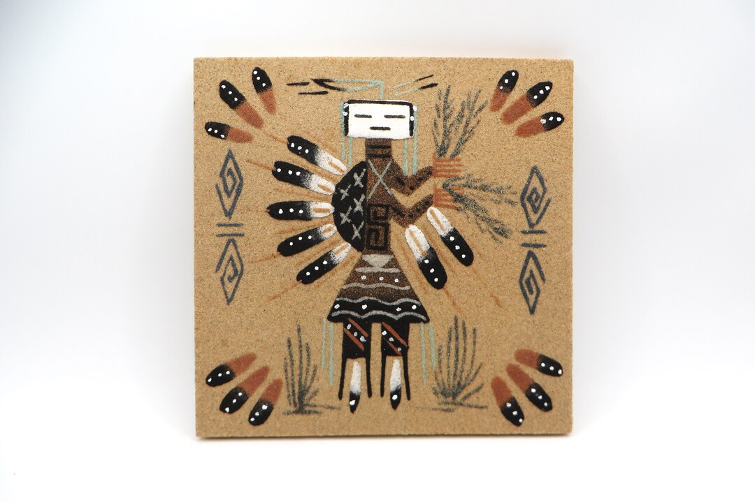 Sandpainting Wall Art Vintage Native American Feathered Dancer 6 Inch