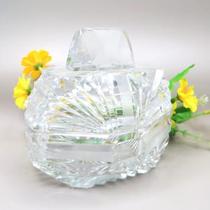 Cut glass vanity jar with lid Lidded trinket box or candy jar Polish bottom Art deco style