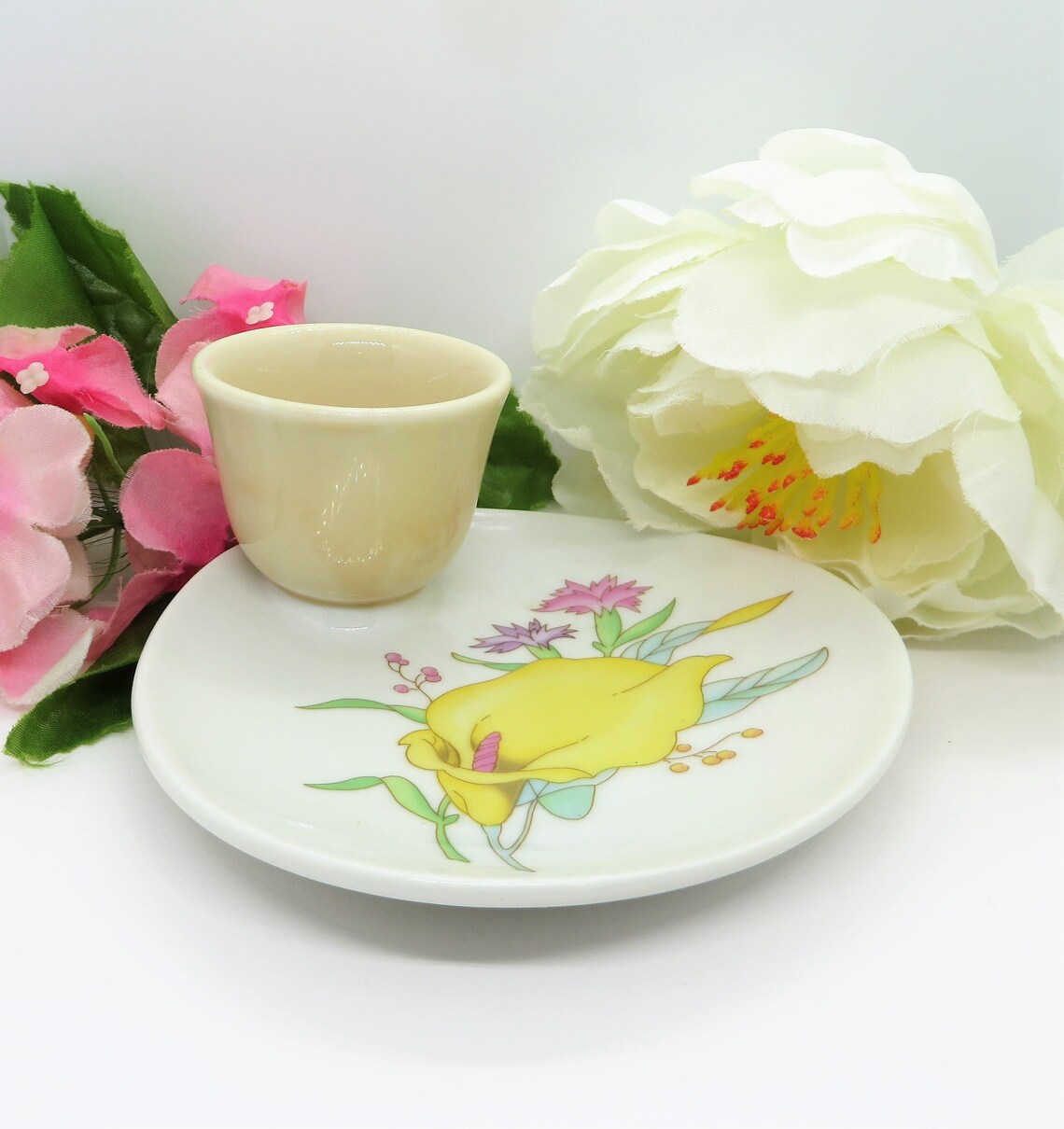 Egg cup with attached saucer Made in Japan floral plate with Etsy