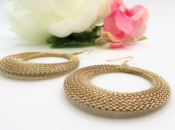 Brass wire woven vintage hoop earrings, Light wei… - image 6