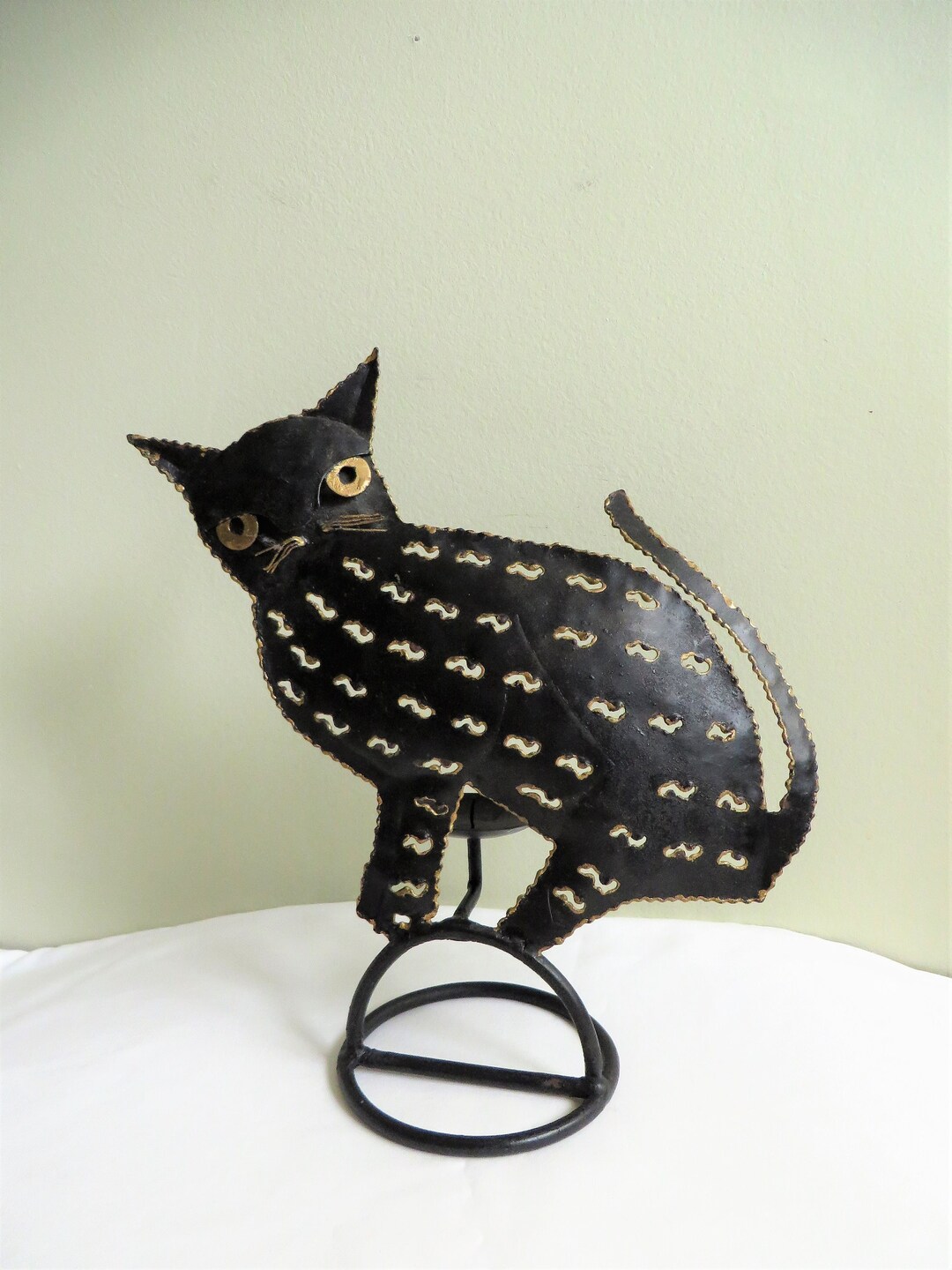 Black Cat Candle Holder Rustic Black and Gold Painted Cut Out Etsy