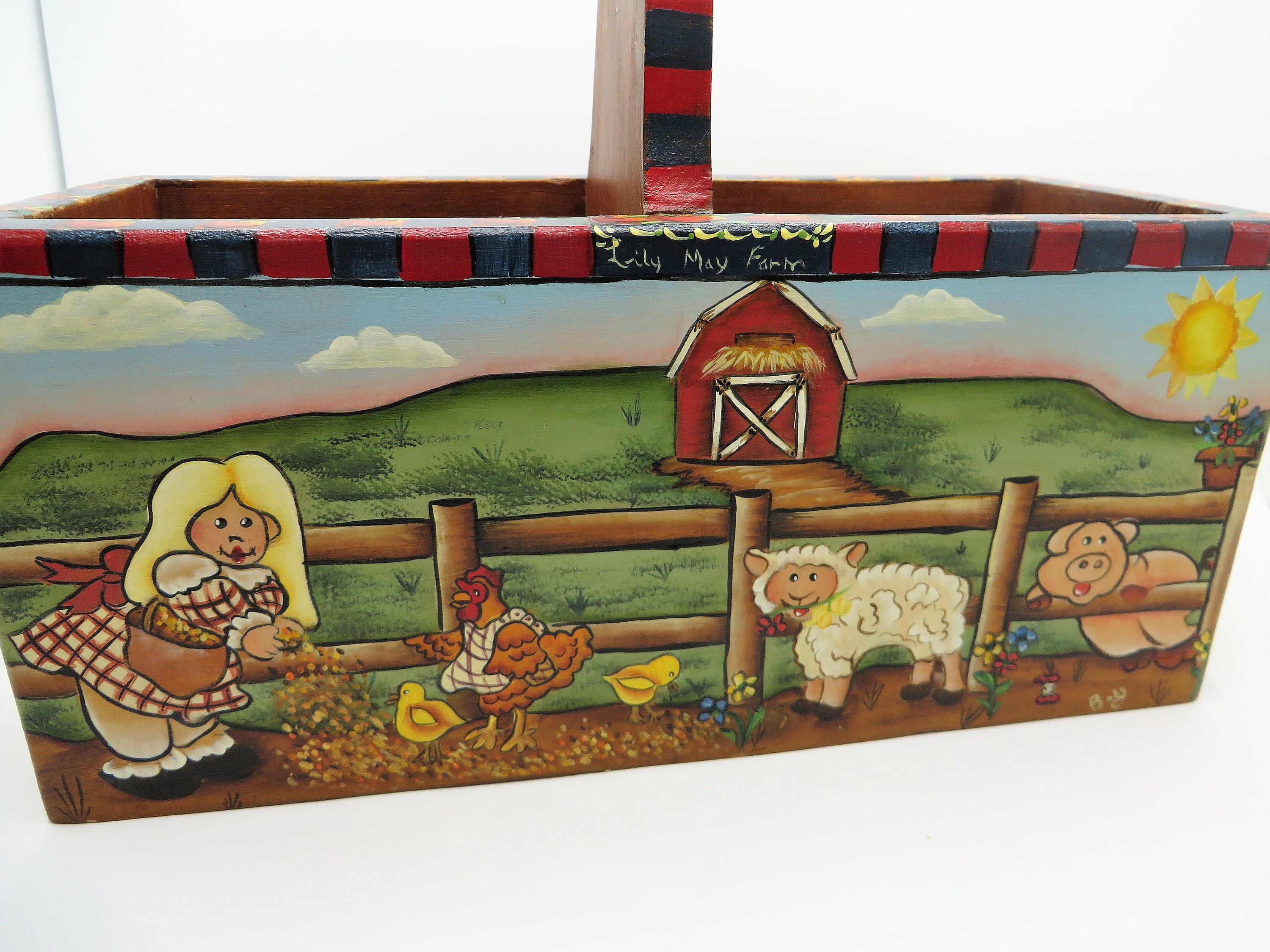 Wooden Box Basket Hand Painted Cottage Core Farmhouse Etsy