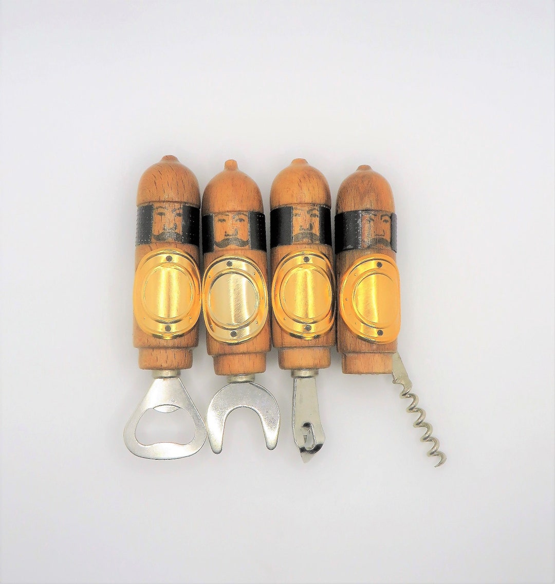 Vintage Bar Tools Set of 4 Wood Handle Bottle Openers Metal Etsy