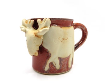 Moose milk vintage stoneware creamer Made in Japan 3D moose on brown glaze Novelty tableware Country cabin décor Whimsical unique pottery