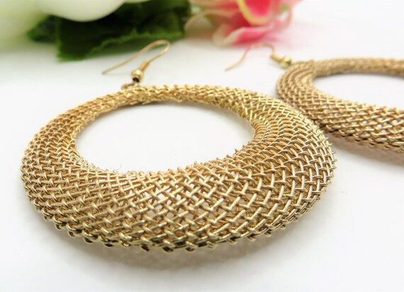 Brass wire woven vintage hoop earrings, Light wei… - image 2