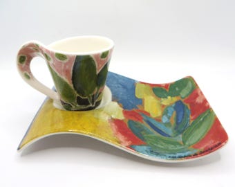Villeroy & Boch Expresso Cup Saucer, New Wave Abstract Floral Design