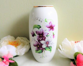 Hollohaza Vintage Porcelain Hungarian Vase, Tubular shape Flower Holder, 6.5 “ tall