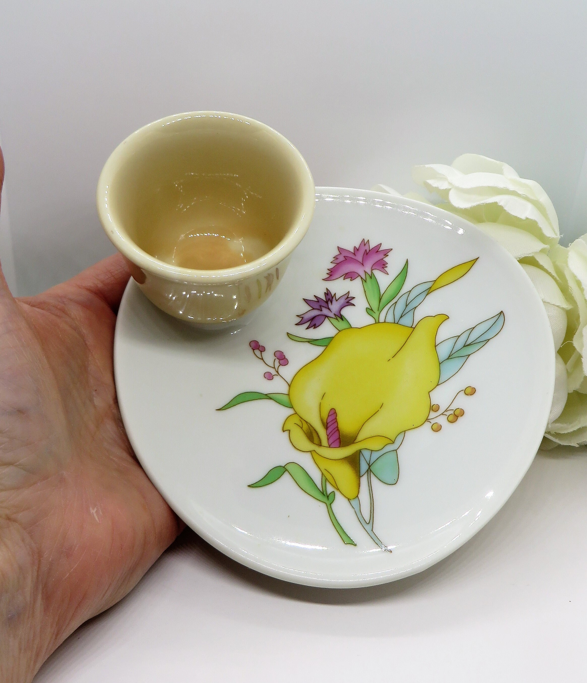 Egg cup with attached saucer Made in Japan floral plate with Etsy