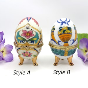 Egg shaped trinket box Choice of style Lidded porcelain trinket or jewelry holders Unique gift box Hinged egg Footed ornament