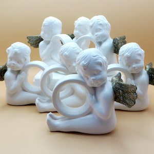 Vintage ceramic napkin rings Set of 7 Angels Iridescent wings Dining table decoration