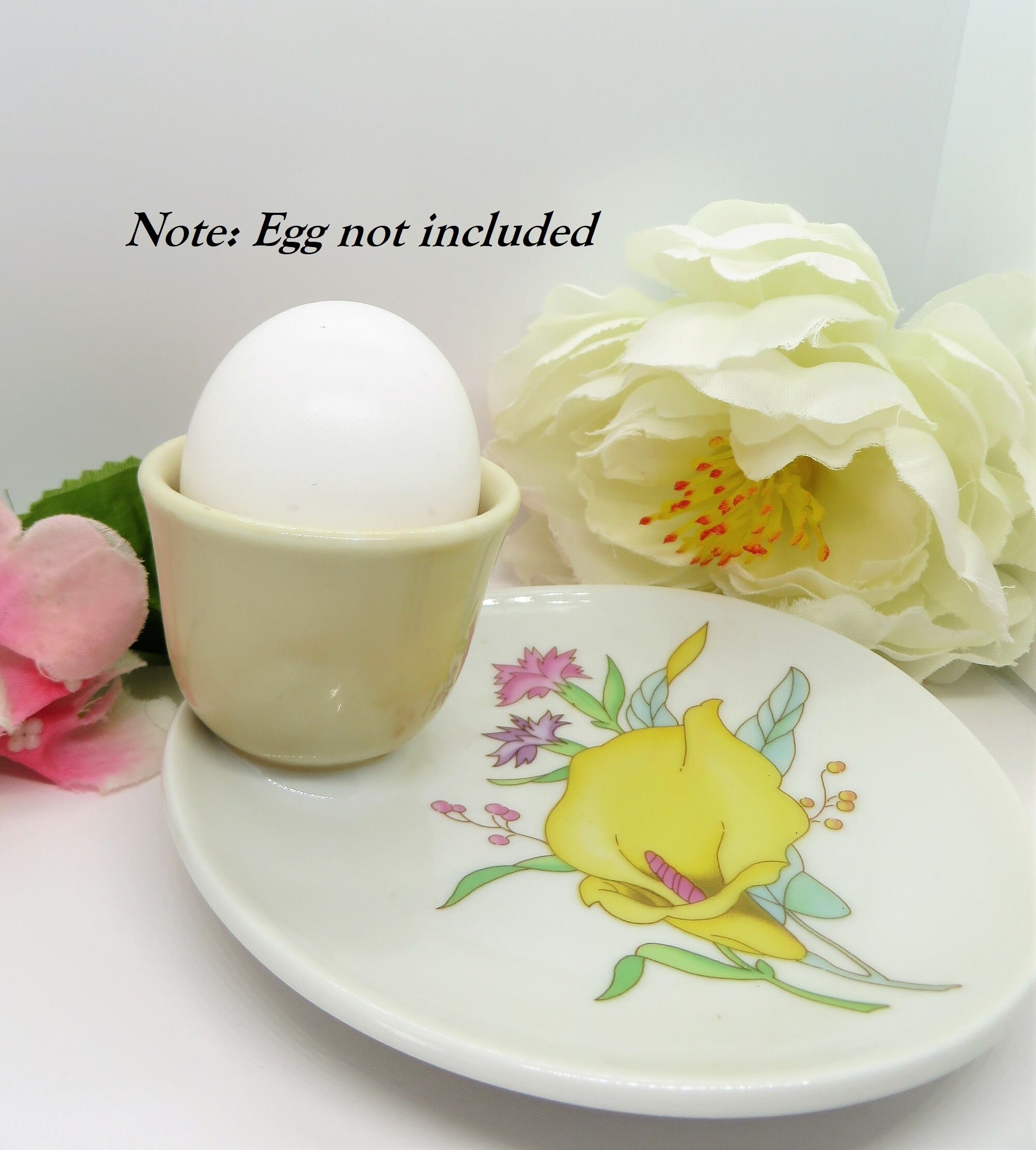 Egg cup with attached saucer Made in Japan floral plate with Etsy