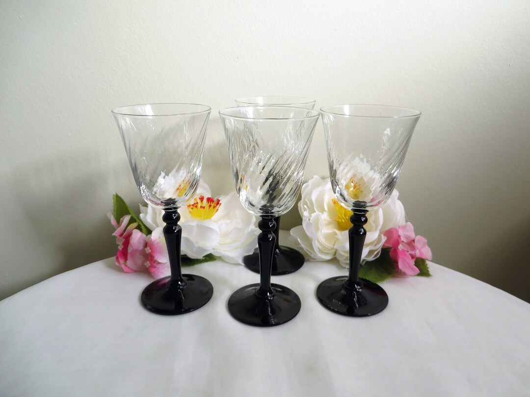 Black Stem Wine Glasses Set of 4 Marked France Vintage Wine Etsy