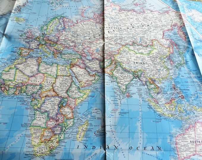 Vintage World Map 1979 National Geographic Physical and Political Map ...