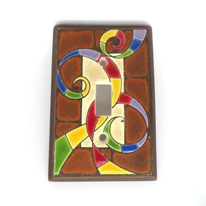 Vintage ceramic light switch cover, MCM Retro Art Nouveau swirl design, 3.25” X 5” Decorative toggle plate