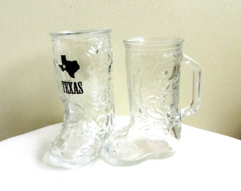 Glass beer stein Vintage cowboy boot Cowgirl beer mug Texas ale glass Fun novelty mugs Pressed embossed glass Unisex gift