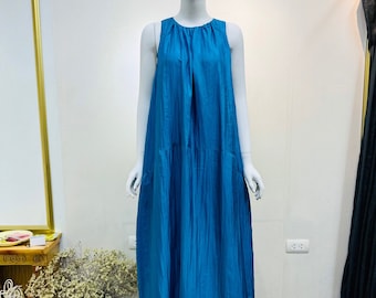 Pure silk dress, mulberry silk dress, 100% silk mulberry sleeveless dress, blue maxi dress