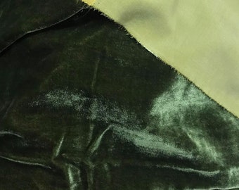 Army green Silk velvet fabric by the yard