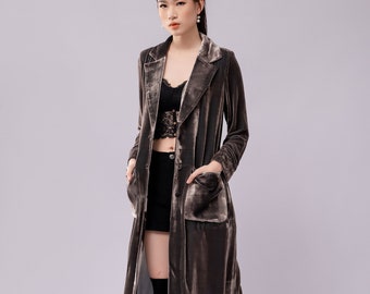 Long Silk Velvet Duster – Long Cardigan Jacket – Velvet Duster Coat - Women Cardigan Jacket - Fall Velvet Cardigan - Long Sleeve Jacket