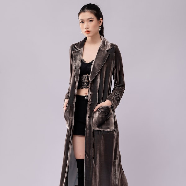 Long Silk Velvet Duster – Long Cardigan Jacket – Velvet Duster Coat - Women Cardigan Jacket - Fall Velvet Cardigan - Long Sleeve Jacket