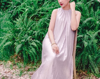 Pure silk dress, mulberry silk dress, 100% silk mulberry sleeveless dress, lilac maxi dress