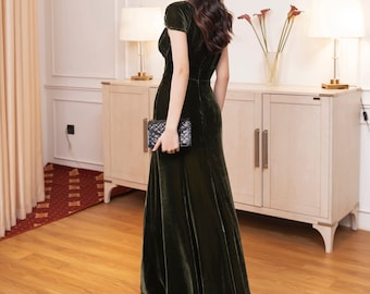 Ready to ship - Mulberry Silk Velvet Dress , Luxurious Silk Velvet Twist Shoulder, Long Dress, Maxi Dress Women