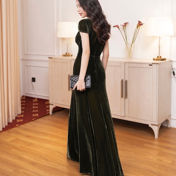 Ready to ship - Mulberry Silk Velvet Dress , Luxurious Silk Velvet Twist Shoulder, Long Dress, Maxi Dress Women