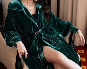 Long Silk Velvet Duster – Long Cardigan Jacket – Velvet Duster Coat - Women Cardigan Jacket - Silk Lining - Long Sleeve Jacket