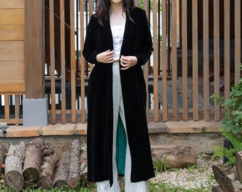 Long Silk Velvet Duster – Long Cardigan Jacket – Velvet Duster Coat - Women Cardigan Jacket - Fall Velvet Cardigan - Silk Lining