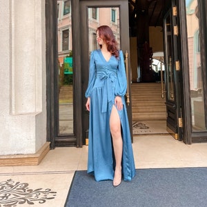 Ready to ship - Long silk dress - maxi dress - women party dress - elegant silk dress long sleeve