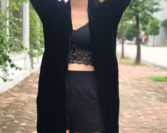 Long Silk Velvet Duster – Long Cardigan Jacket – Velvet Duster Coat - Women Cardigan Jacket - Fall Velvet Cardigan - Long Sleeve Jacket