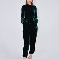 Mid-Length Velvet Regular Fit Regular Evening Jumpsuit drd4079ab