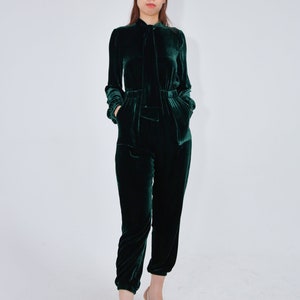 Velvet Jumpsuit for Women V Neck Long Sleeves Velvet Romper Wide