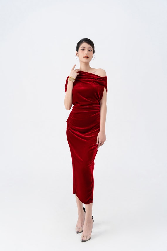 100 silk velvet dress Asymetric velvet dress  Third By Cee