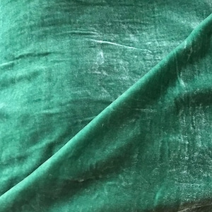 Green Silk velvet fabric by the yard